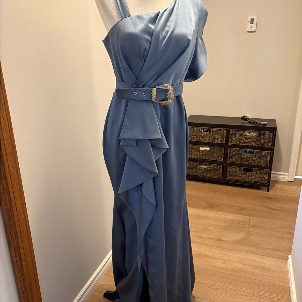 One Shoulder Blue Evening Dress